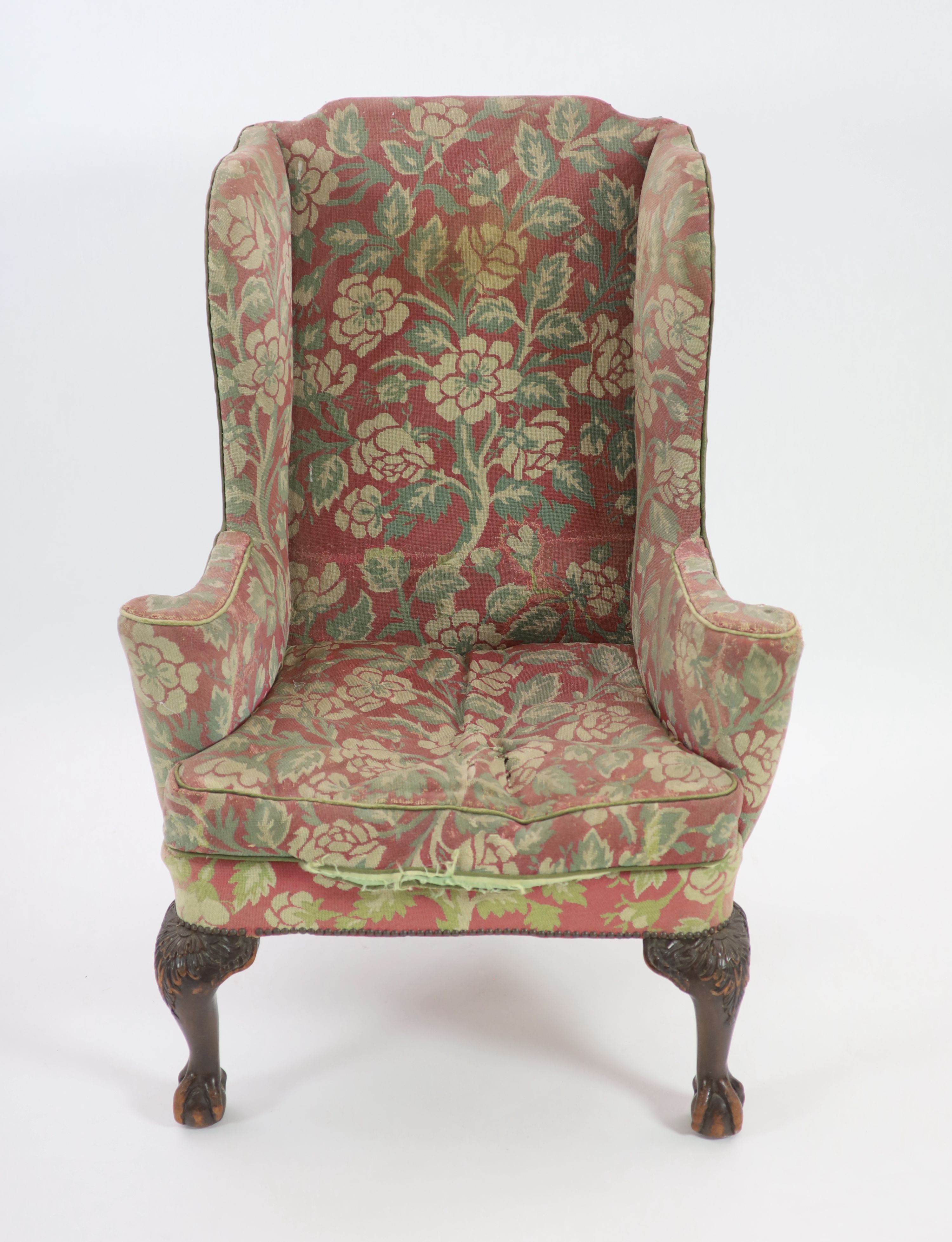 A George III Irish mahogany wing armchair, W.85cm D.78cm H.121cm